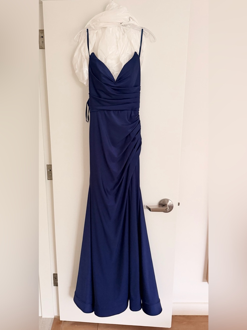 Navy Strapless Maxi Dress with Ruched Waist